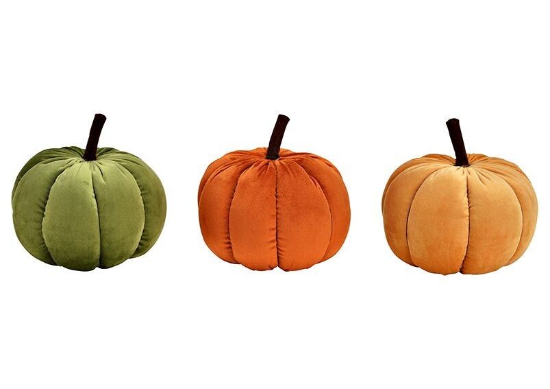 Zucca in tessuto arancione, arancione chiaro, verde, 3 pieghe, (L/A/P) 18x14x18 cm