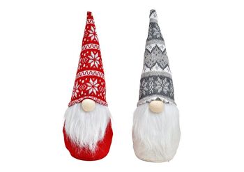 Gnome en textile rouge, gris 2 fois, (L/H/P) 10x30x10cm