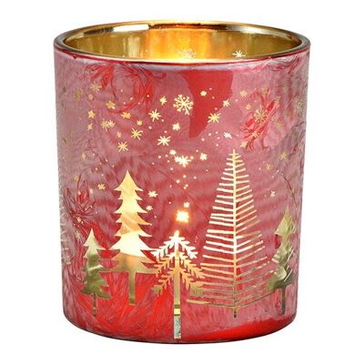 Lanterna decorativa per albero di Natale in vetro rosso, oro (L/A/P) 7x8x7 cm