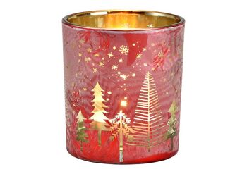 Lanterne décor d'arbre de Noël en verre rouge, or (L/H/P) 7x8x7cm