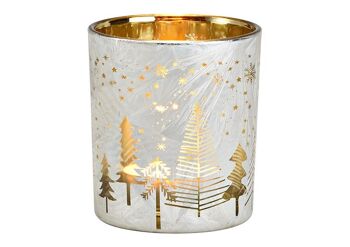 Lanterne décor d'arbre de Noël en verre blanc, or (L/H/P) 7x8x7cm