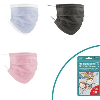 Mascarilla médica boca y nariz, mini, para niños, 3 capas, 10 en bolsa de poliéster gris, rosa, azul 3 capas