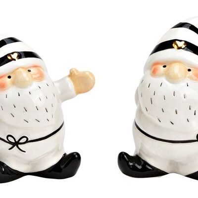 Babbo Natale in ceramica bianca, nera 2 volte, (L/A/P) 7x8x5 cm