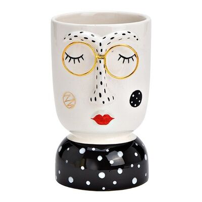 Vaso frontale in ceramica bianco, nero (L/A/P) 9x14x9 cm