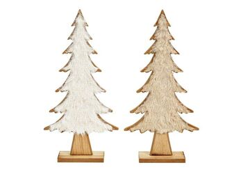 Sapin de Noël en bois, textile blanc, marron 2 fois, (L/H/P) 15x31x5cm