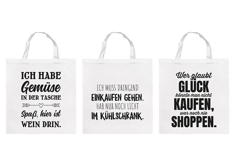 Borsa shopping con scritta, 100% cotone, bianca 3 volte, (L/A) 38x42 cm