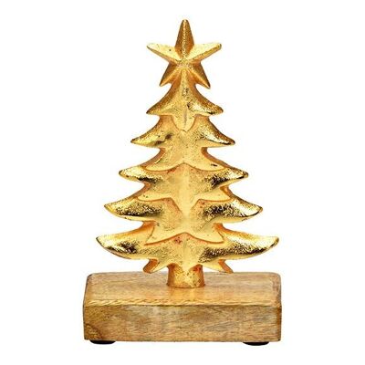 Supporto per albero di Natale su base in legno di mango, in metallo dorato (L/A/P) 10x16x5 cm