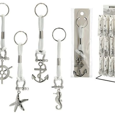 Schlüsselanhänger Maritim, Anker, Steuerrad, Seestern, Seepferd aus Metall Silber 4-fach, 48 Stk auf Metalldisplay
