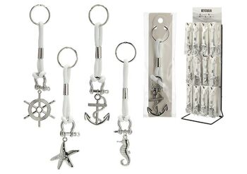 Porte-clés maritime, ancre, volant, étoile de mer, hippocampe en métal argenté 4 fois, 48 ​​pièces sur présentoir en métal