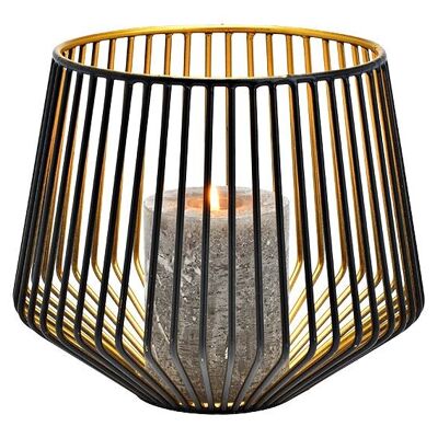 Lanterna, portacandele in metallo nero, oro (L/A/P) 19x16x19 cm
