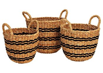 Lot de 3 paniers en jonc de mer, jute en matériau naturel, lot de 3, (L/H/P) 35x28x35cm 30x26x30cm 27x24x27cm