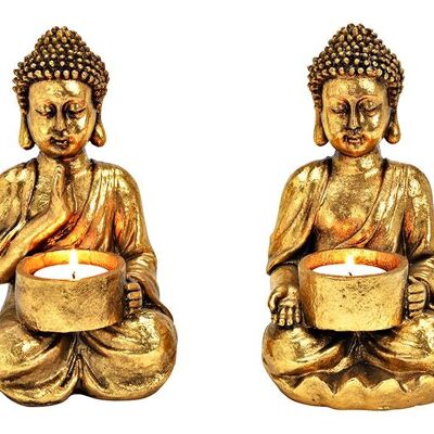 Teelichthalter Buddha aus Poly Gold 2-fach, (B/H/T) 11x18x11cm