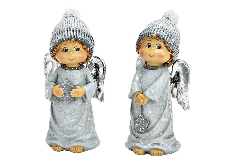 Angelo in poliestere grigio 2 volte, (L/A/P) 4x10x4 cm