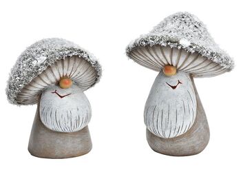 Nains champignons en poly gris, 2 fois, (L/H/P) 10x14x11cm