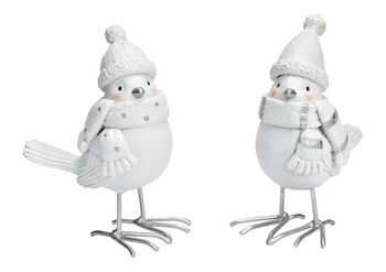 Oiseau d'hiver avec paillettes en poly, métal blanc 2 fois, (L/H/P) 8x10x5cm