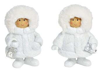 Enfant d'hiver avec paillettes en poly, peluche blanche 2 plis, (L/H/P) 9x13x6cm