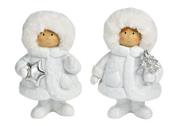 Enfant d'hiver avec paillettes en poly, peluche blanche 2 plis, (L/H/P) 13x20x10cm