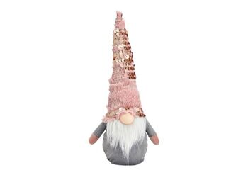 Gnome en textile rose/rose, gris (L/H/P) 12x30x7cm