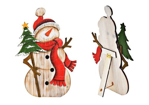 Aufsteller Schneemann aus Holz Bunt (B/H/T) 32x46x10cm