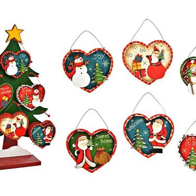 Corazón colgante navideño (ancho/alto) 13x11 cm sobre soporte de árbol de madera, 6 pliegues, 48 ​​piezas., colorido (An/Al/Pr) 35x60x12cm