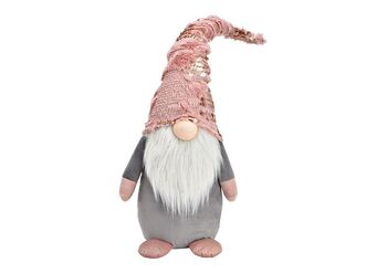 Gnome en textile rose/rose, gris (L/H/P) 23x60x16cm