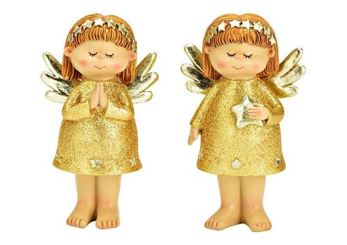Engel mit Glitter aus Poly Gold 2-fach, (B/H/T) 7x13x4cm