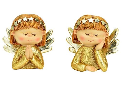 Engelkopf mit Glitter aus Poly Gold 2-fach, (B/H/T) 6x6x4cm