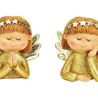 Testa d'angelo con glitter in poly gold 2 volte, (L/A/P) 6x6x4 cm