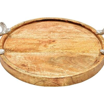 Vassoio decorativo con manico in corno di metallo in legno di mango marrone (L/A/P) 38x8x29 cm