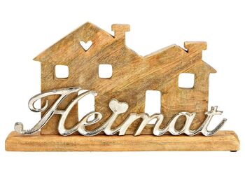 Support de maison, avec inscription en métal, maison, en bois de manguier marron (L/H/P) 40x23x5cm