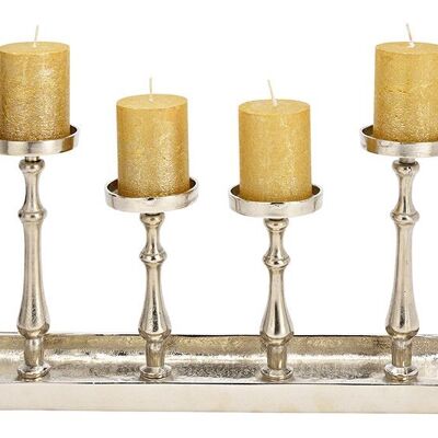 Arreglo de Adviento, portavelas para 4 velas de metal plateado (An/Al/Pr) 52x25x12cm