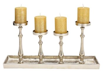 Arrangement de l'Avent, bougeoir pour 4 bougies en métal argenté (L/H/P) 52x25x12cm