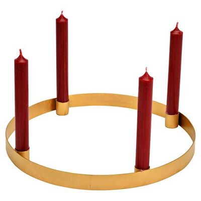 Corona de Adviento, portavelas para 4 velas de metal, dorado (an/al/pr) 30x3x30cm