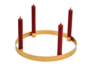 Couronne de l'Avent, bougeoir pour 4 bougies en métal, doré (L/H/P) 30x3x30cm