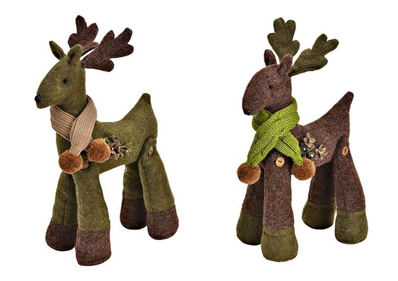 Alce in tessuto verde, marrone 2 volte, (L/A/P) 20x34x9 cm