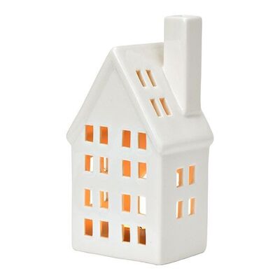 Windlicht Haus aus Porzellan Weiß (B/H/T) 7x14x5cm