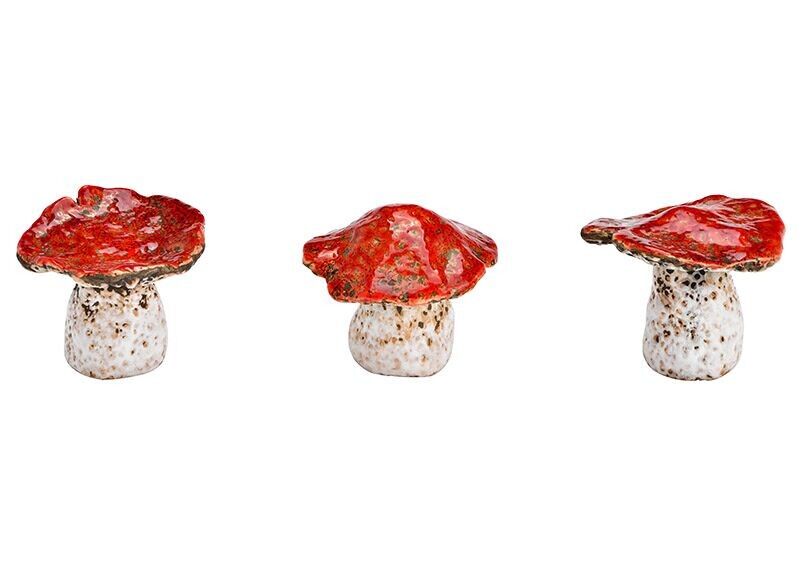 Pilz aus Keramik Rot 3-fach, (B/H/T) 7x6x7cm