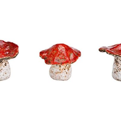 Champignon en céramique rouge 3 fois, (L/H/P) 7x6x7cm