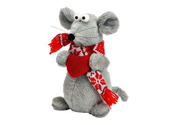 Souris en textile gris (L/H/P) 12x20x11cm