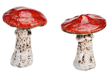 Champignon en céramique rouge, 2 fois, (L/H/P) 8x9x8cm