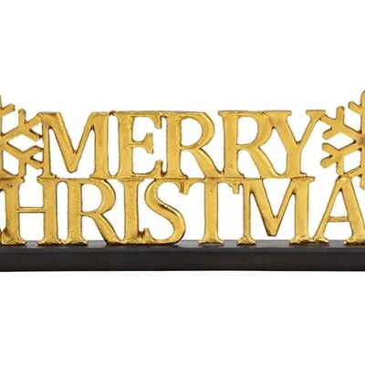Inscription sur pied, Joyeux Noël, sur socle en bois de manguier, en métal doré, noir (L/H/P) 46x17x5cm