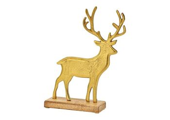 Support cerf sur socle en bois de manguier en métal doré (L/H/P) 25x32x6cm