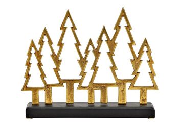Support pour sapin de Noël, forêt sur socle en bois de manguier en métal doré, noir (L/H/P) 28x22x6cm