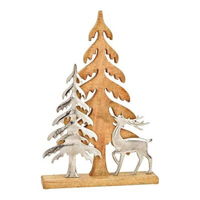 Support pour sapin de Noël avec cerf en métal, décoration d'arbre, en bois de manguier naturel (L/H/P) 35x52x7cm