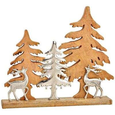 Supporto per albero di Natale con cervo in metallo, decorazione per albero, in legno di mango naturale (L/A/P) 48x42x7 cm
