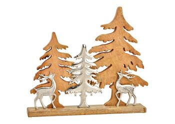 Support pour sapin de Noël avec cerf en métal, décoration d'arbre, en bois de manguier naturel (L/H/P) 48x42x7cm