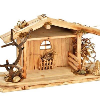 Crèche de Noël en bois de pin, MDF naturel (L/H/P) 50x25x20cm