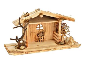 Crèche de Noël en bois de pin, MDF naturel (L/H/P) 50x25x20cm