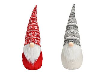 Gnome en textile gris, rouge 2 fois, (L/H/P) 16x50x16cm
