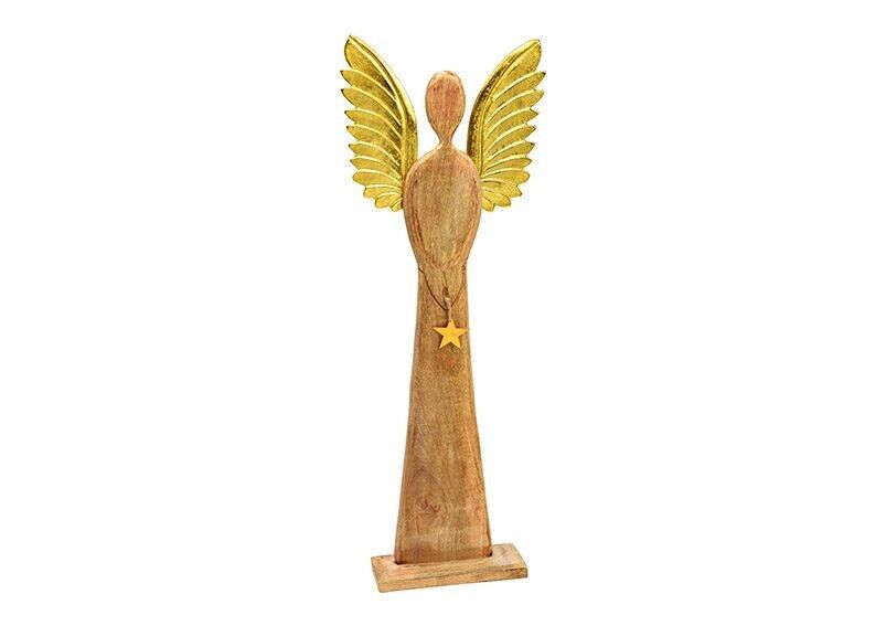 Stand angel with metal wings, star pendant, made of mango wood brown, gold (W/H/D) 45x115x13cm